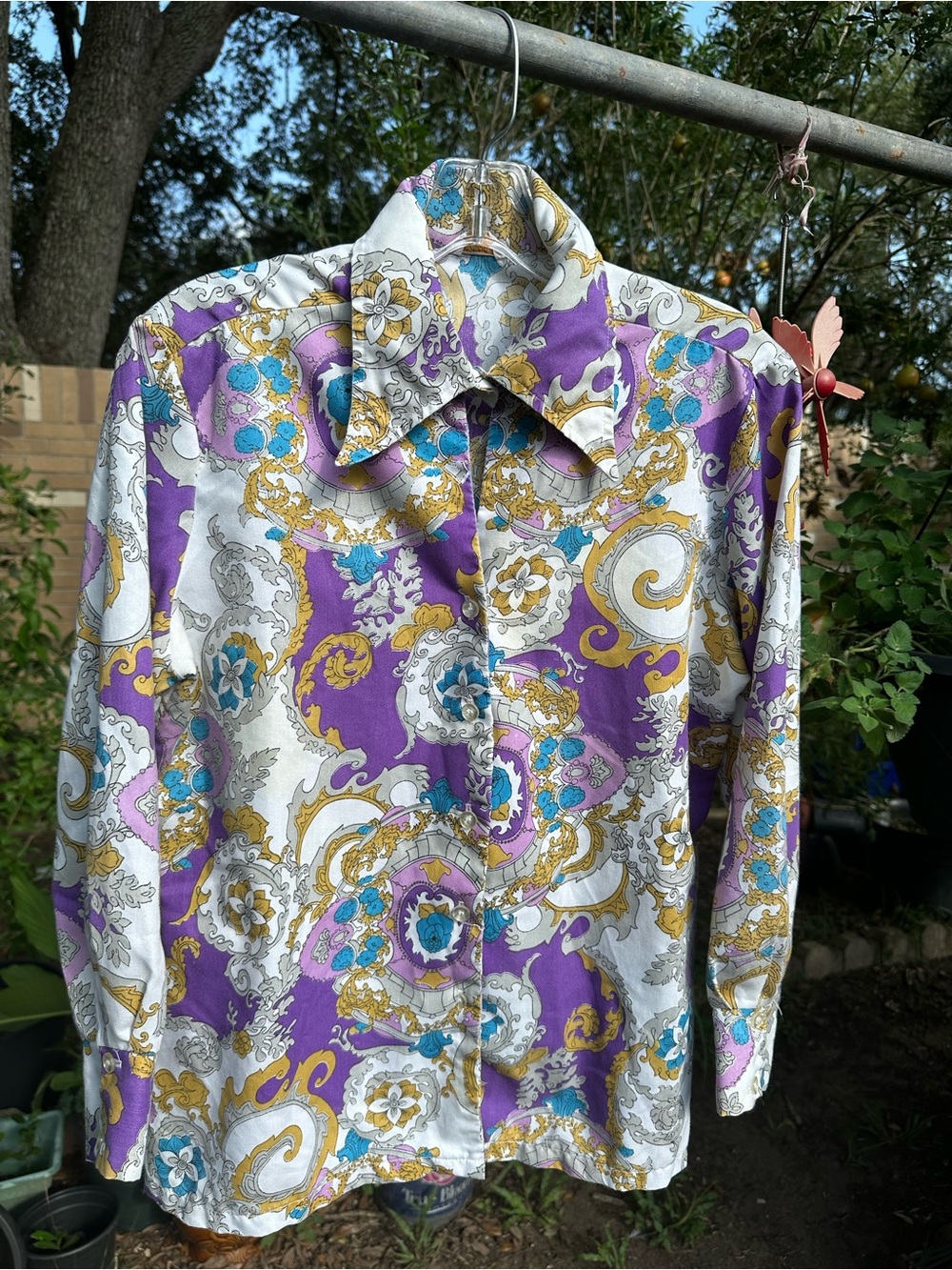 VTG 70s Limited Edition by Ship ‘N Shore Baroque Paisley Dagger Collar Blouse 36